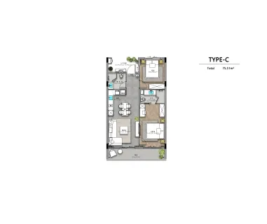 2 bedroom, 58,0 м²