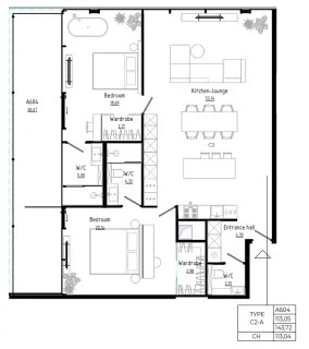 2 bedroom, 86,0 м²