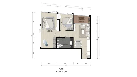 2 bedroom, 63,0 м²