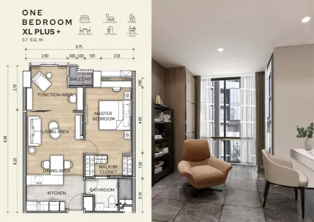 1 bedroom, 56,0 м²