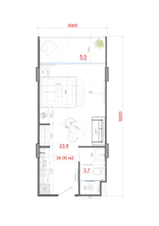 Studio, 36,0 м²