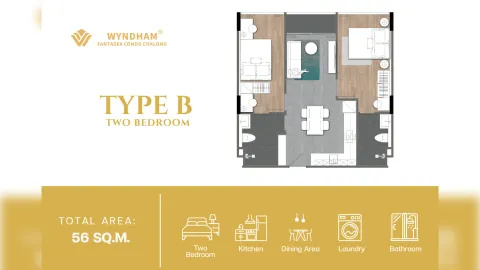 2 bedroom, 56,0 м²