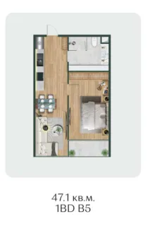 1 bedroom, 54,0 м²