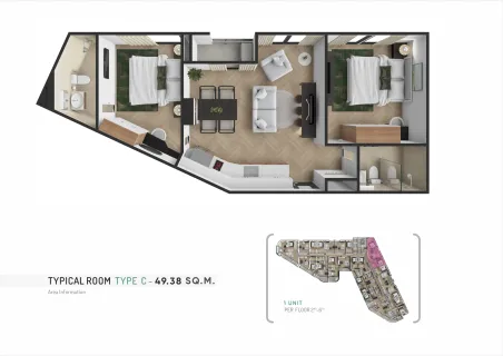 2 bedroom, 53,0 м²